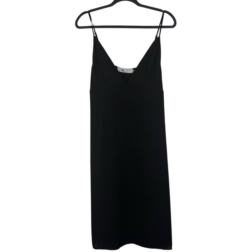 PROENZA SCHOULER WHITE LABEL Black V-Neck Midi Slip Dress Tank LBD Classic Med M